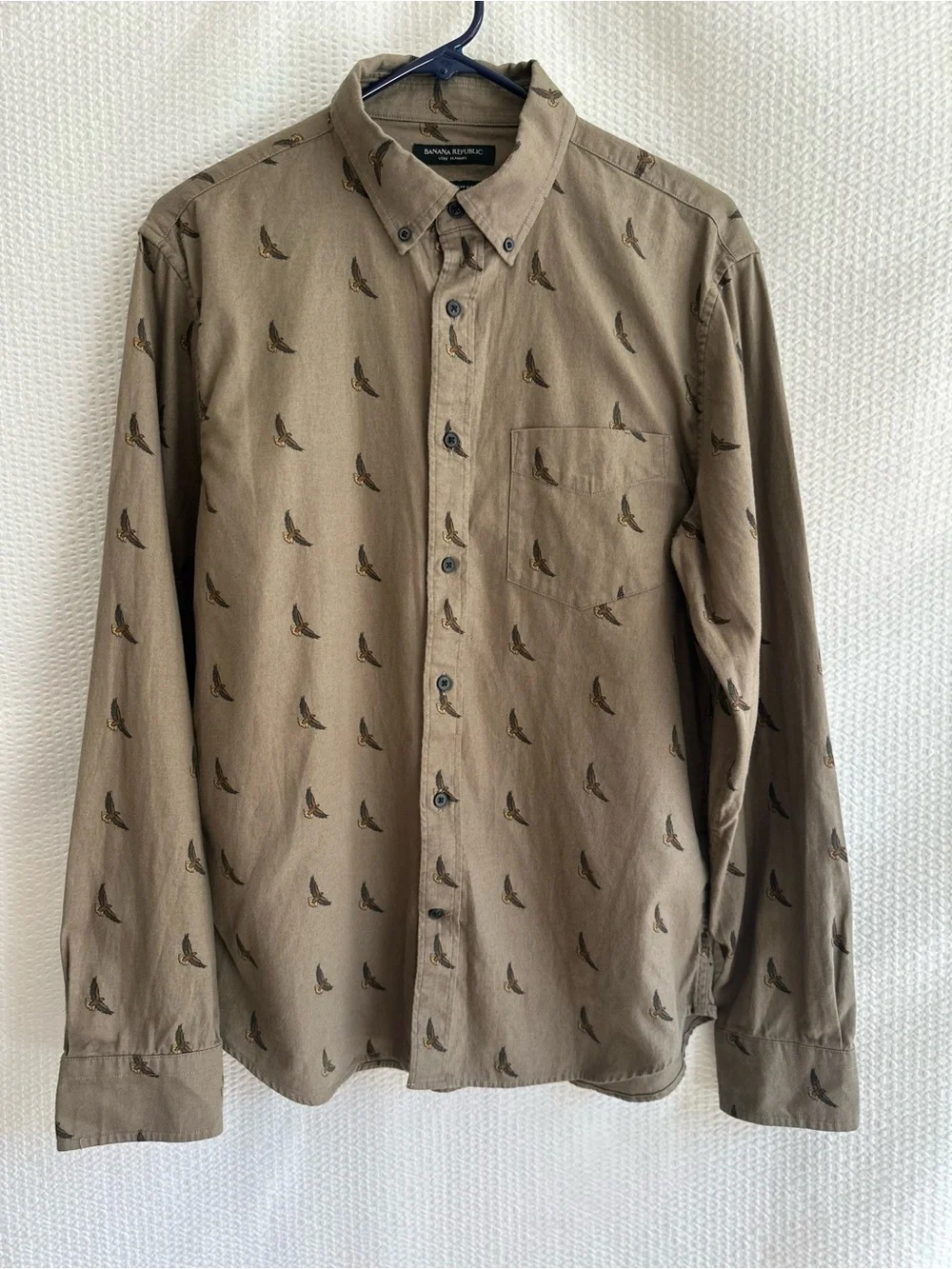 BANANA REPUBLIC Luxe Flannel Hawk Bird Print Shirt Brown Medium Untucked Slim